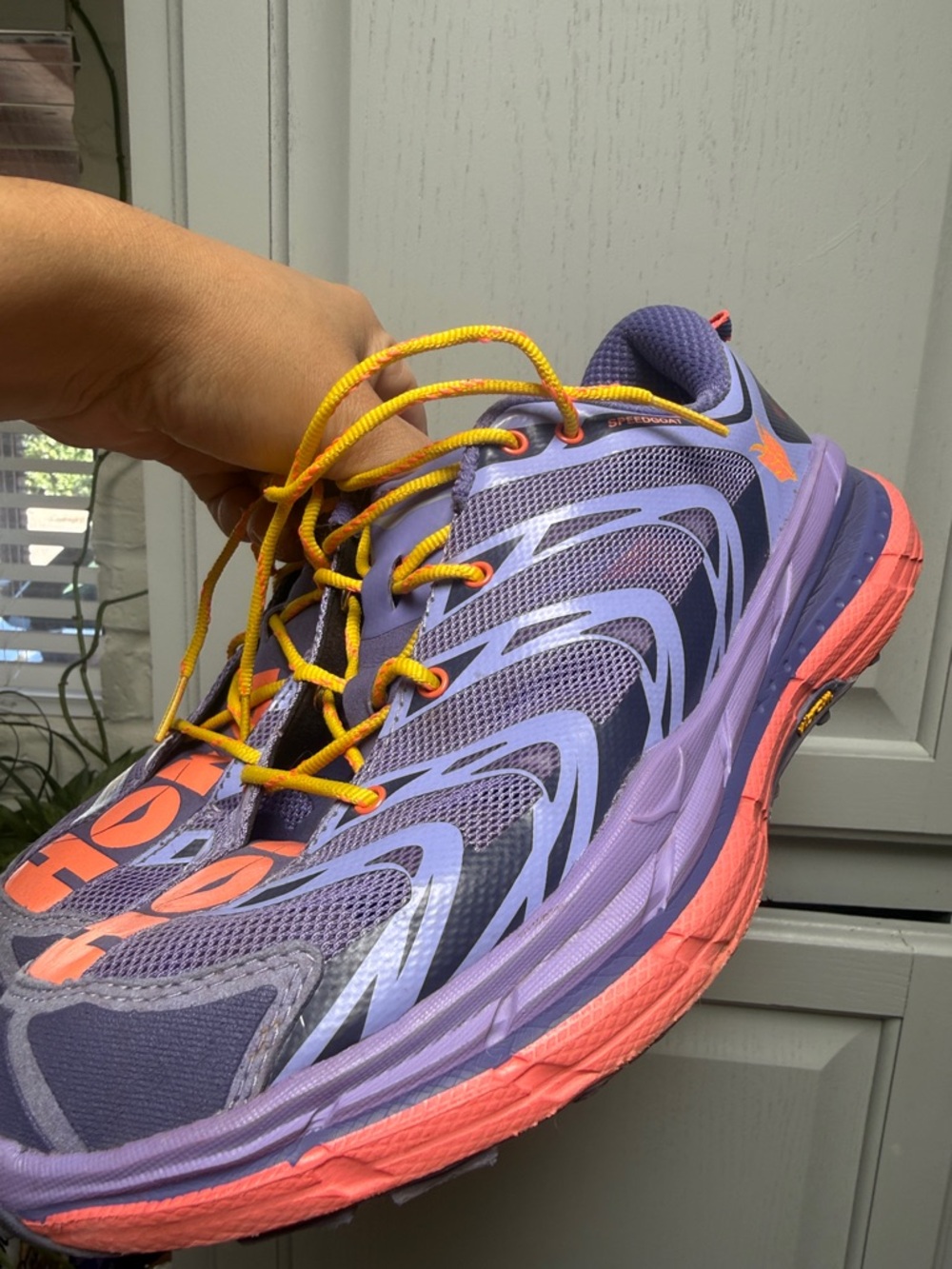 Hoka Purple Coral Yellow Speedgoat Women's Trail Shoes
(9.5) - Picture 14 of 15